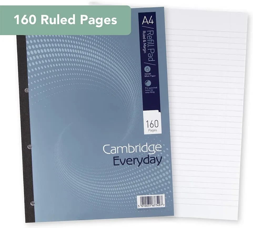 Cambridge Everyday Ruled Margin Refill Pad 160 Pages A4 (Pack of 5)100080234