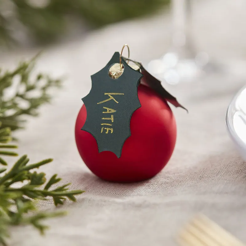 Red Berry Glass Bauble Christmas Place Card Holders