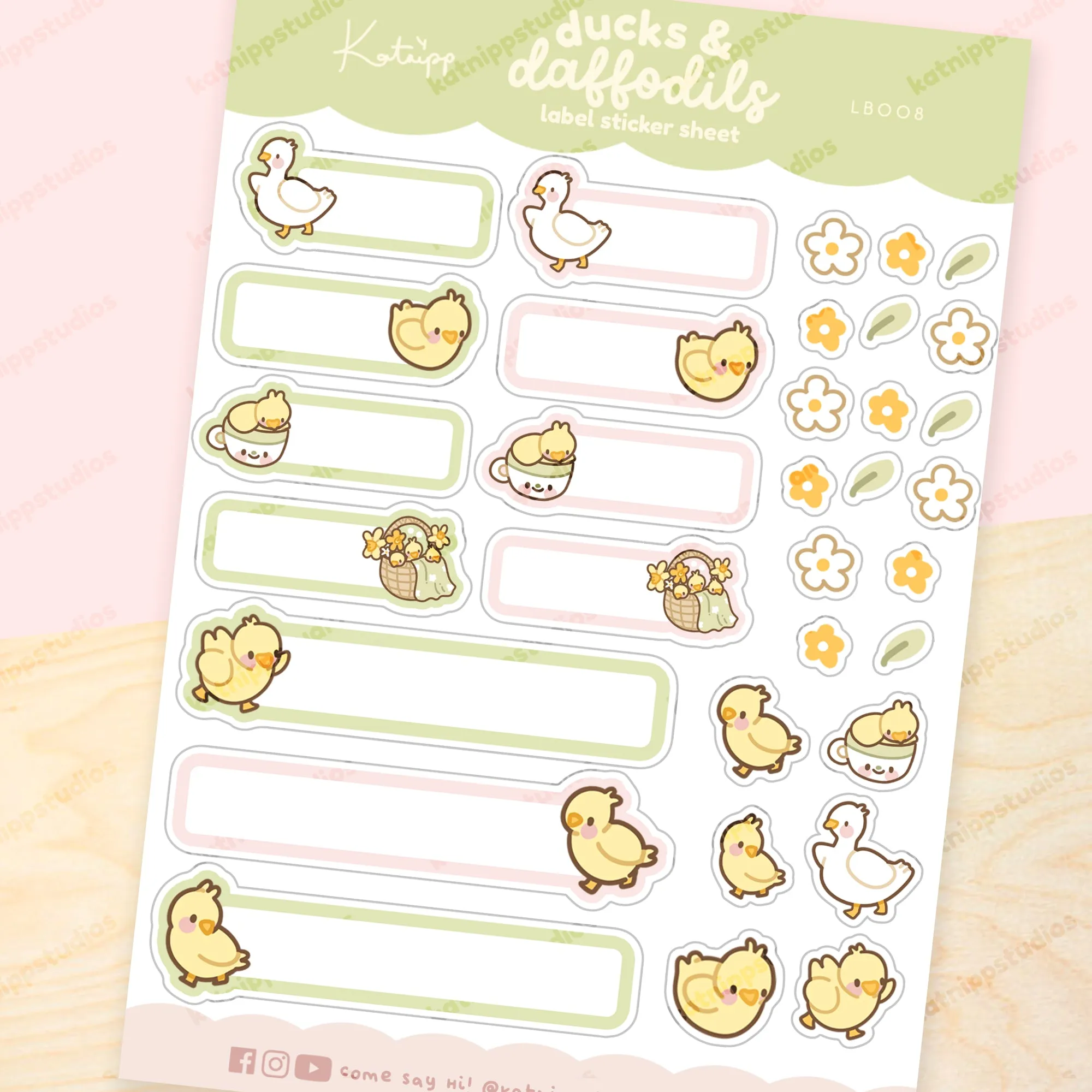 Spring Ducks and Daffodils - A5 Kawaii Organisation Labels - Featuring Tuffy & Mother Duck - LB008