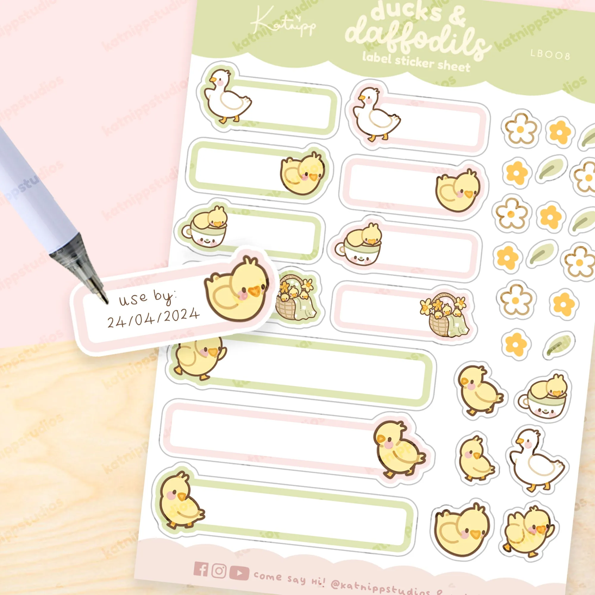 Spring Ducks and Daffodils - A5 Kawaii Organisation Labels - Featuring Tuffy & Mother Duck - LB008