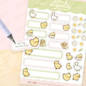 Spring Ducks and Daffodils - A5 Kawaii Organisation Labels - Featuring Tuffy & Mother Duck - LB008