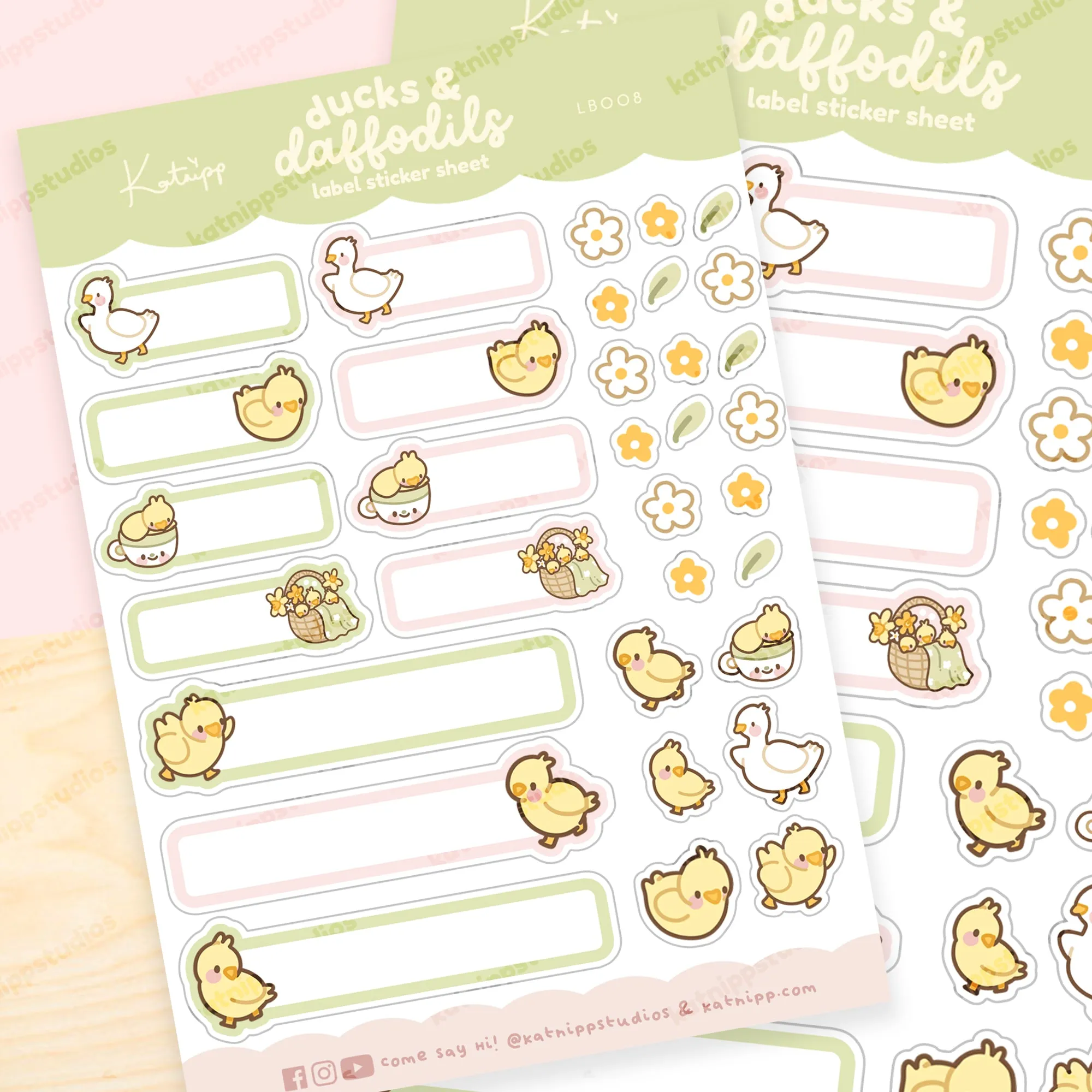 Spring Ducks and Daffodils - A5 Kawaii Organisation Labels - Featuring Tuffy & Mother Duck - LB008