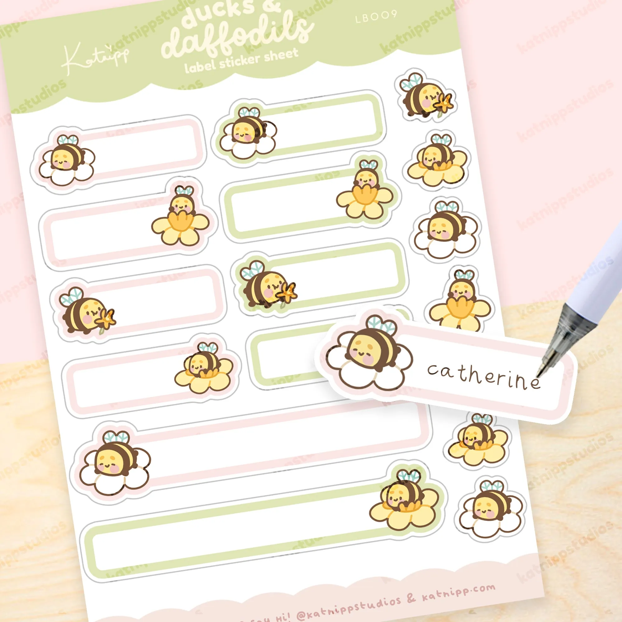Spring Ducks and Daffodils - Bumblebutt & Daffodils A5 Kawaii Label Sticker Sheet - LB009