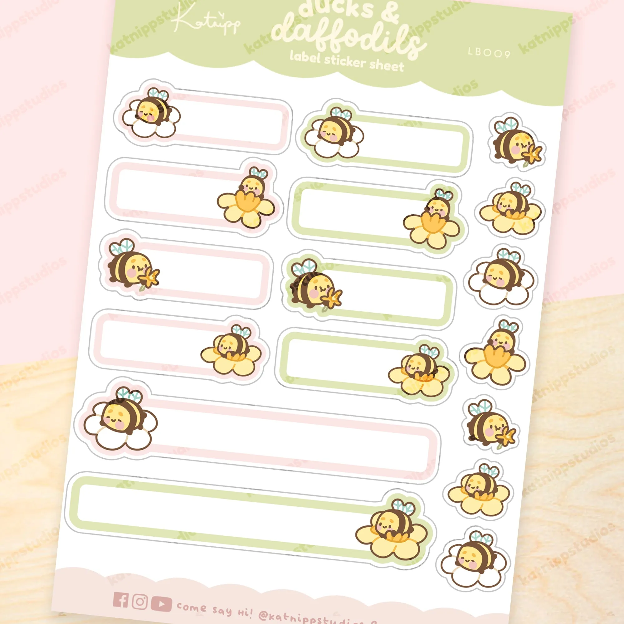 Spring Ducks and Daffodils - Bumblebutt & Daffodils A5 Kawaii Label Sticker Sheet - LB009
