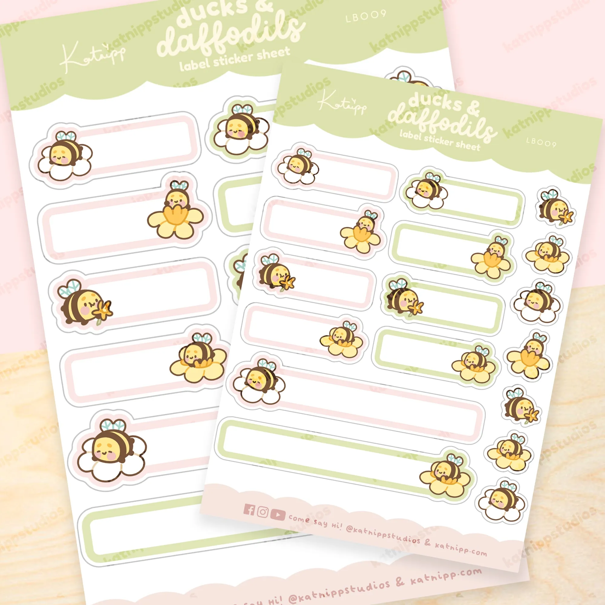 Spring Ducks and Daffodils - Bumblebutt & Daffodils A5 Kawaii Label Sticker Sheet - LB009