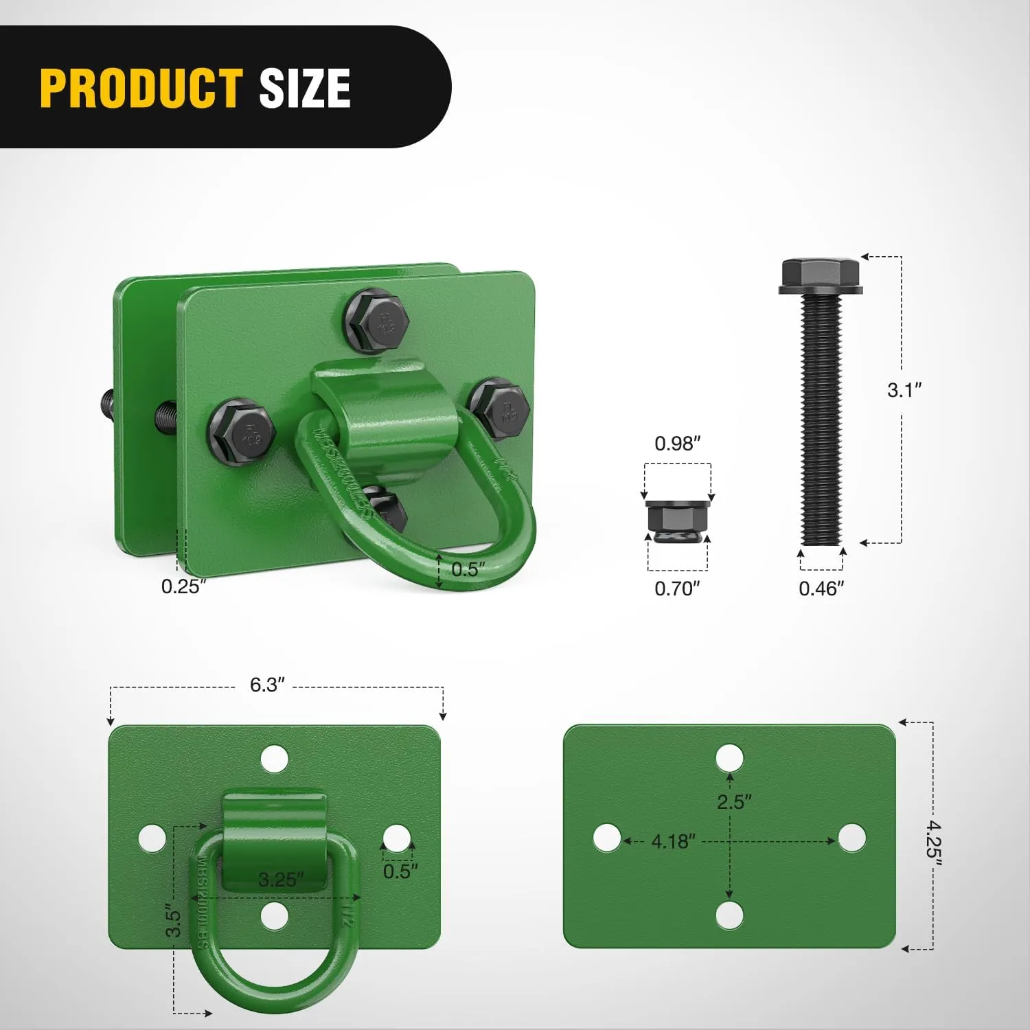 Tractor Bucket 1/2 Inch D Ring Green (Pair)