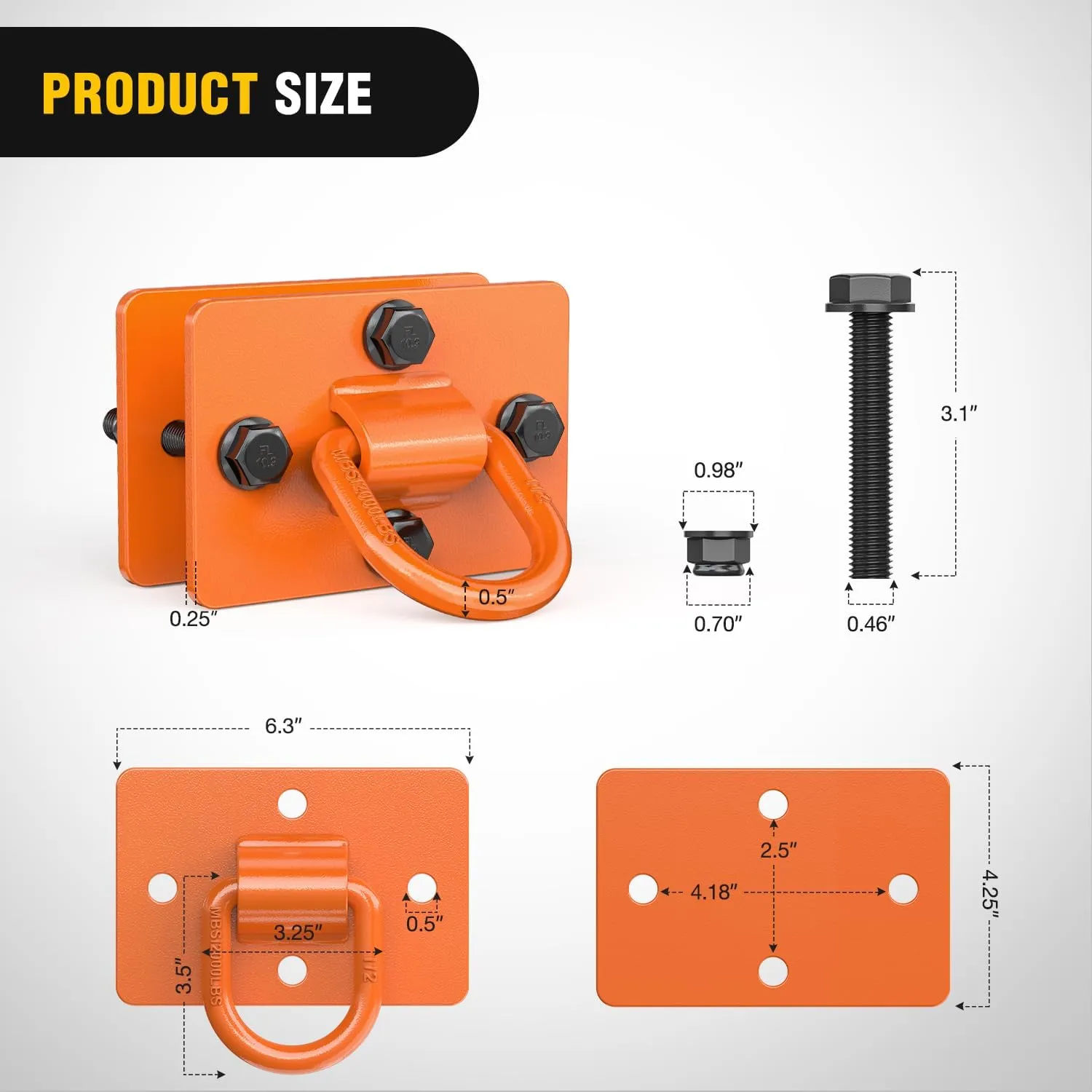 Tractor Bucket 1/2 Inch D Ring Orange (Pair)