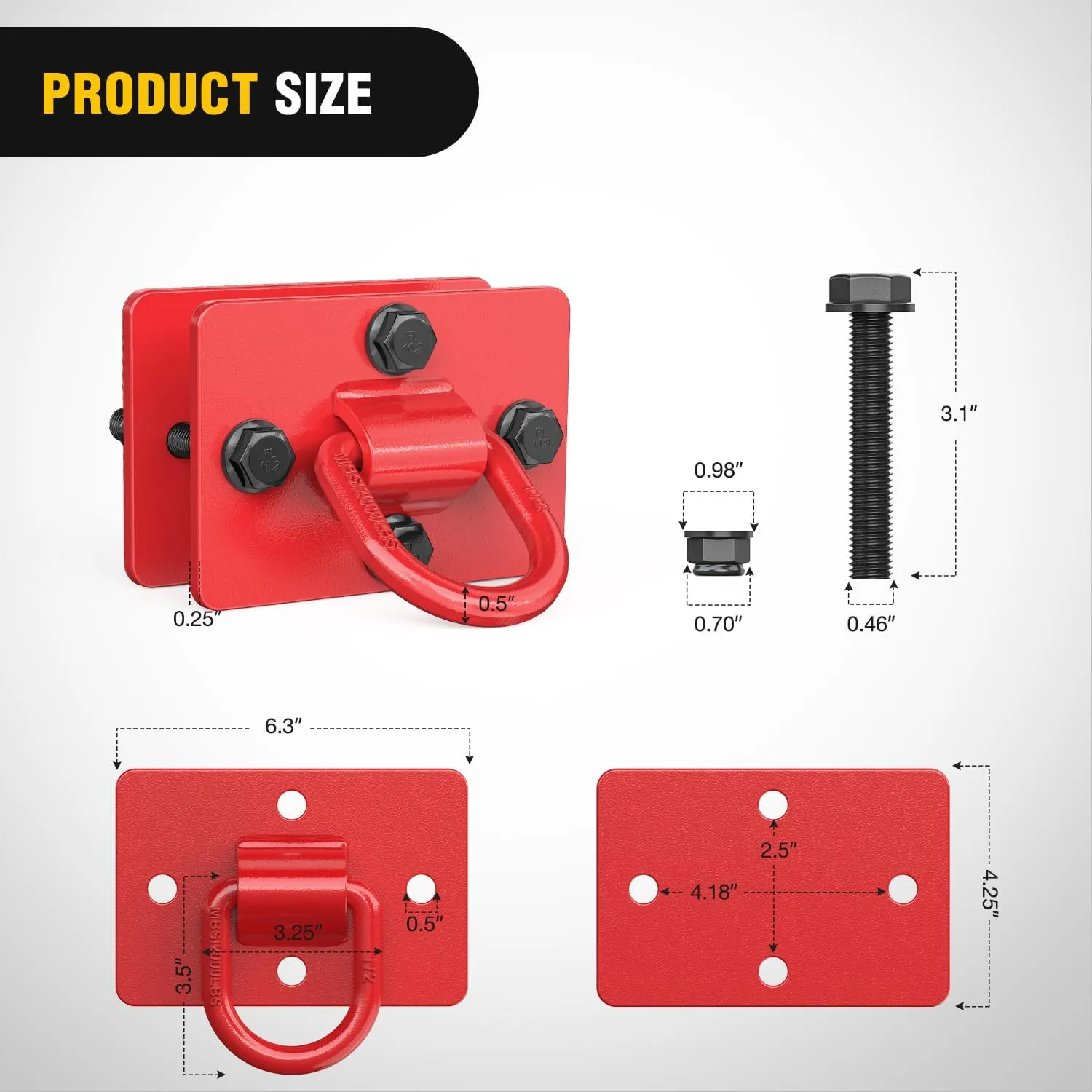 Tractor Bucket 1/2 Inch D Ring Red (Pair)